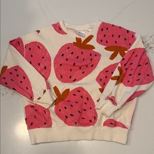 Zara Cream Sweatshirt with Pink Strawberry Print and Brown Leaves